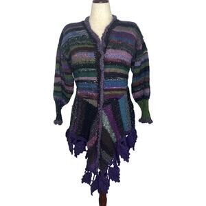 Womens Cardigan Sweater Small Striped Colorful Crochet Whimsigoth Boho Fairy